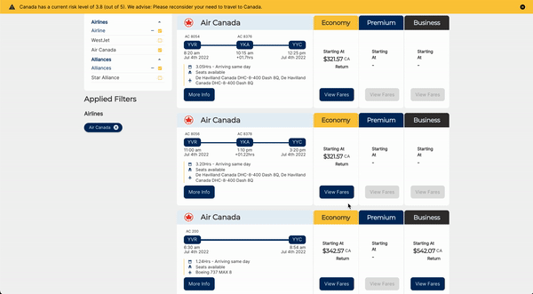Air Canada Flights Screenshot
